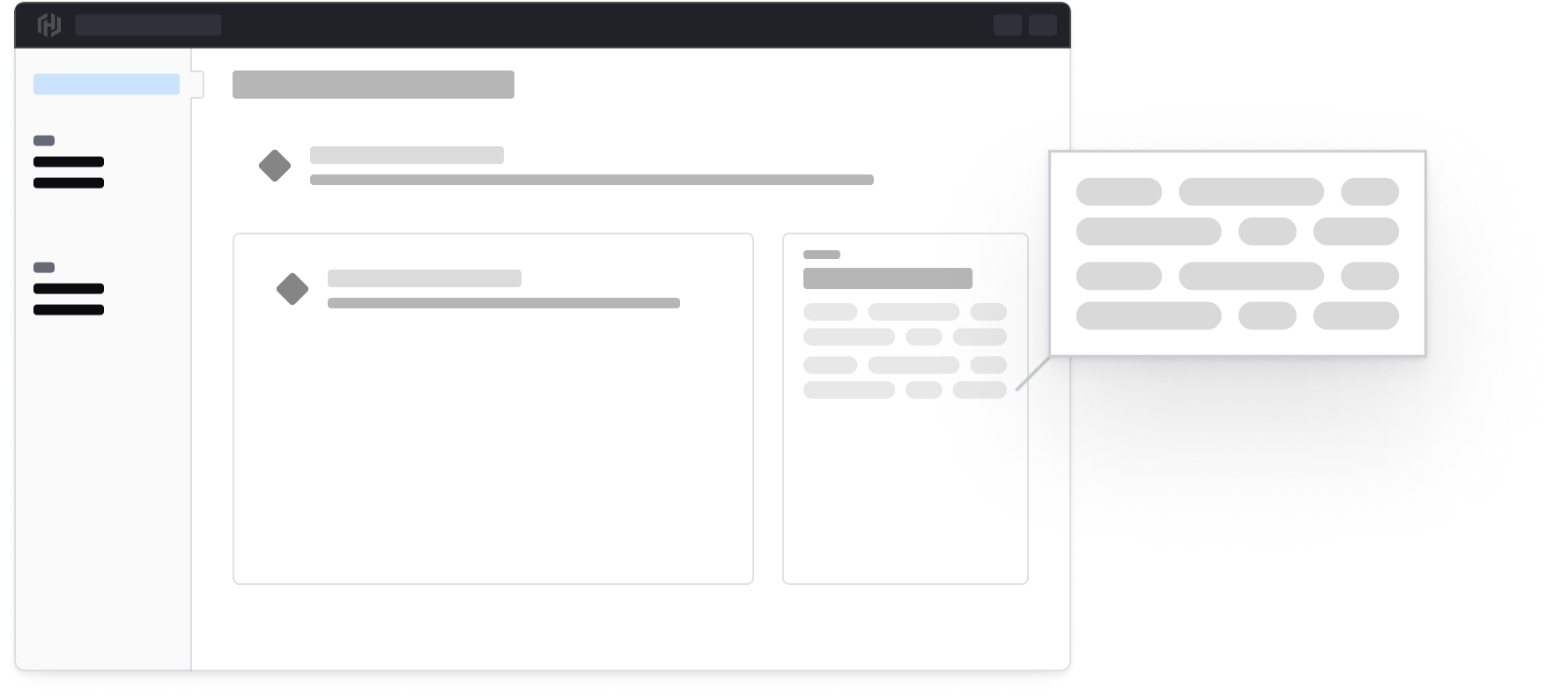 Skeleton of an app with tags in a group where they fill the container and wrap onto 4 rows.